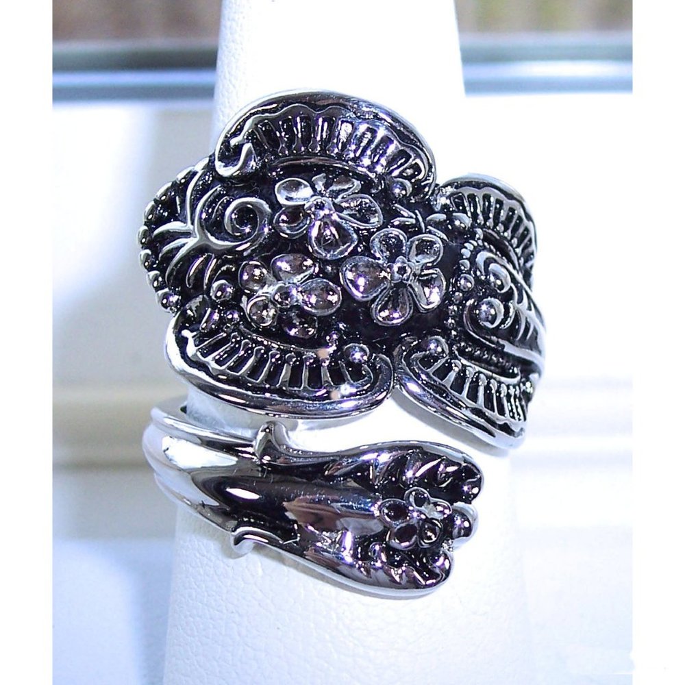 925 STERLING SILVER Flowers Spoon Ring